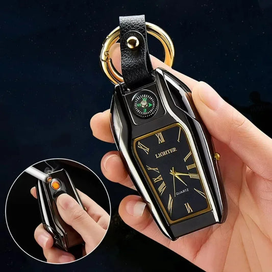 Outdoor Survival Keychain: Watch, Lighter & Compass