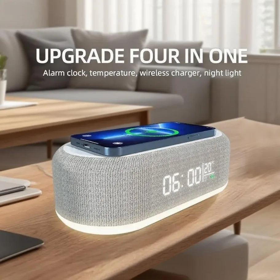 3-in-1 Alarm Clock: Wireless Charger, Lamp & Thermometer