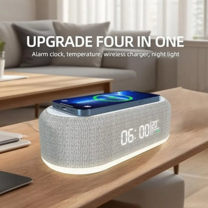 3-in-1 Alarm Clock: Wireless Charger, Lamp & Thermometer
