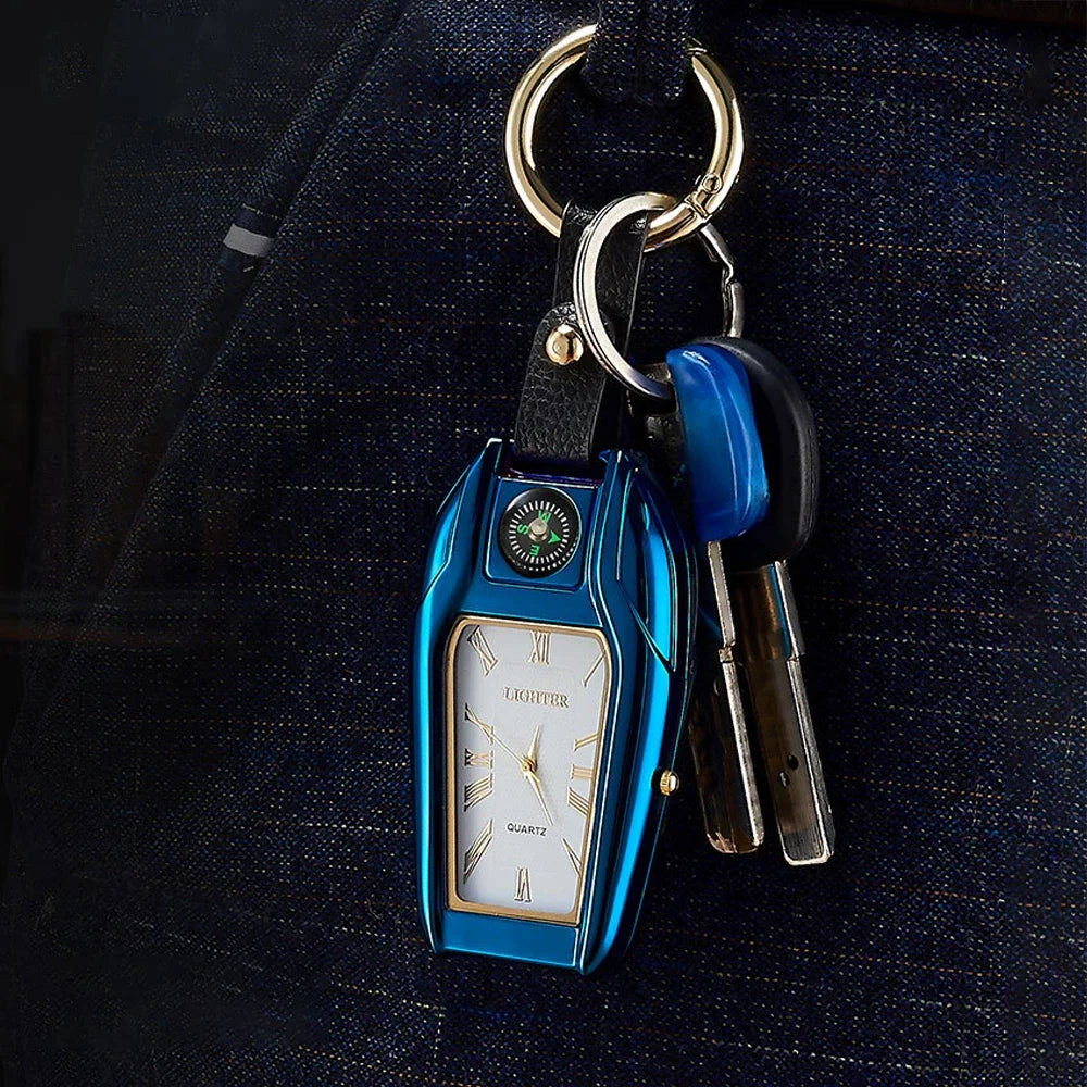Outdoor Survival Keychain: Watch, Lighter & Compass