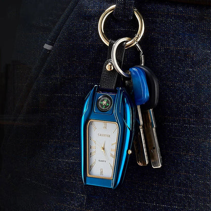 Outdoor Survival Keychain: Watch, Lighter & Compass
