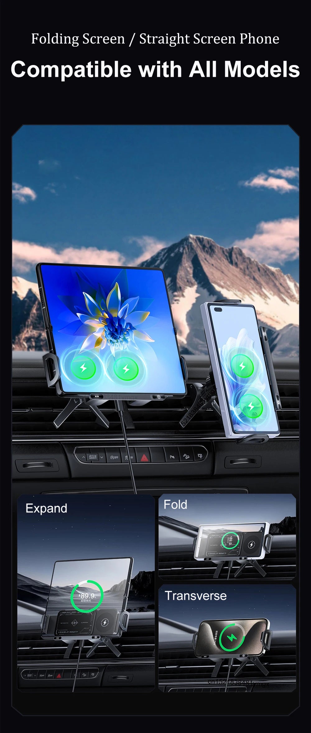 Fast Charging Car Holder Compatible with SAMSUNG (Z Fold, Flip) & IPHONE