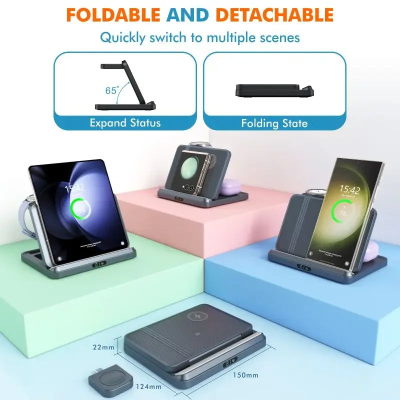 Foldable 3 in 1 Wireless Charging Dock for Mobile, Watch & Ear Buds