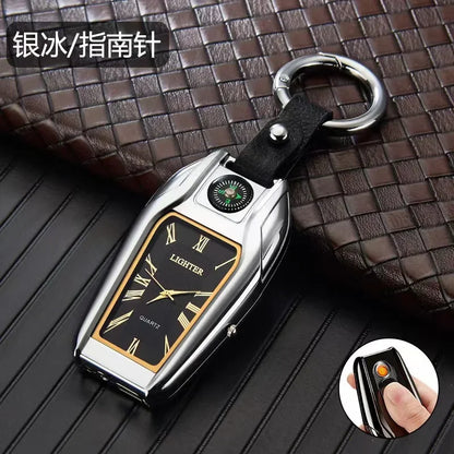 Outdoor Survival Keychain: Watch, Lighter & Compass