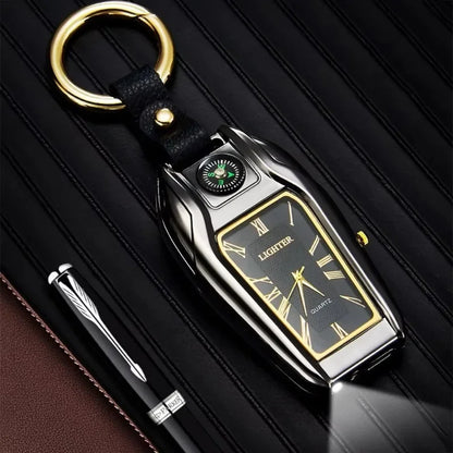 Outdoor Survival Keychain: Watch, Lighter & Compass