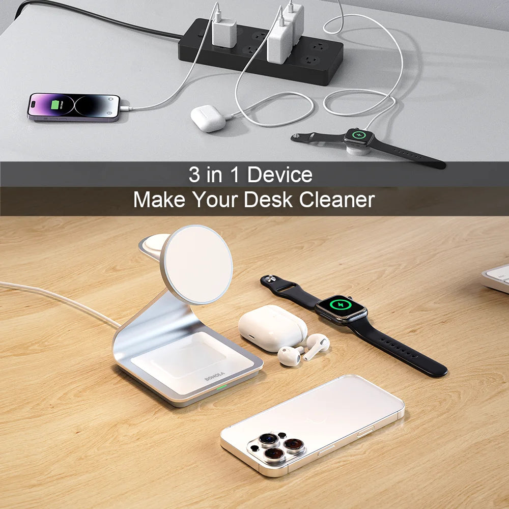 BONOLA 3-in-1 Magnetic Charger for Smart Phone, Watch & AirPods