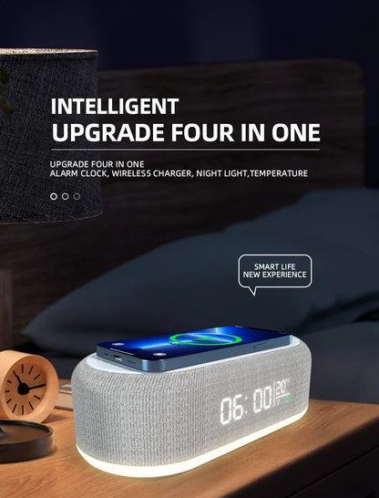 3-in-1 Alarm Clock: Wireless Charger, Lamp & Thermometer