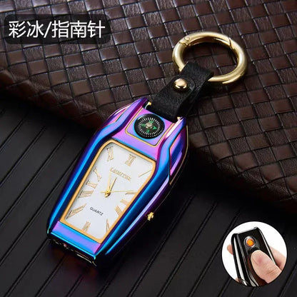 Outdoor Survival Keychain: Watch, Lighter & Compass