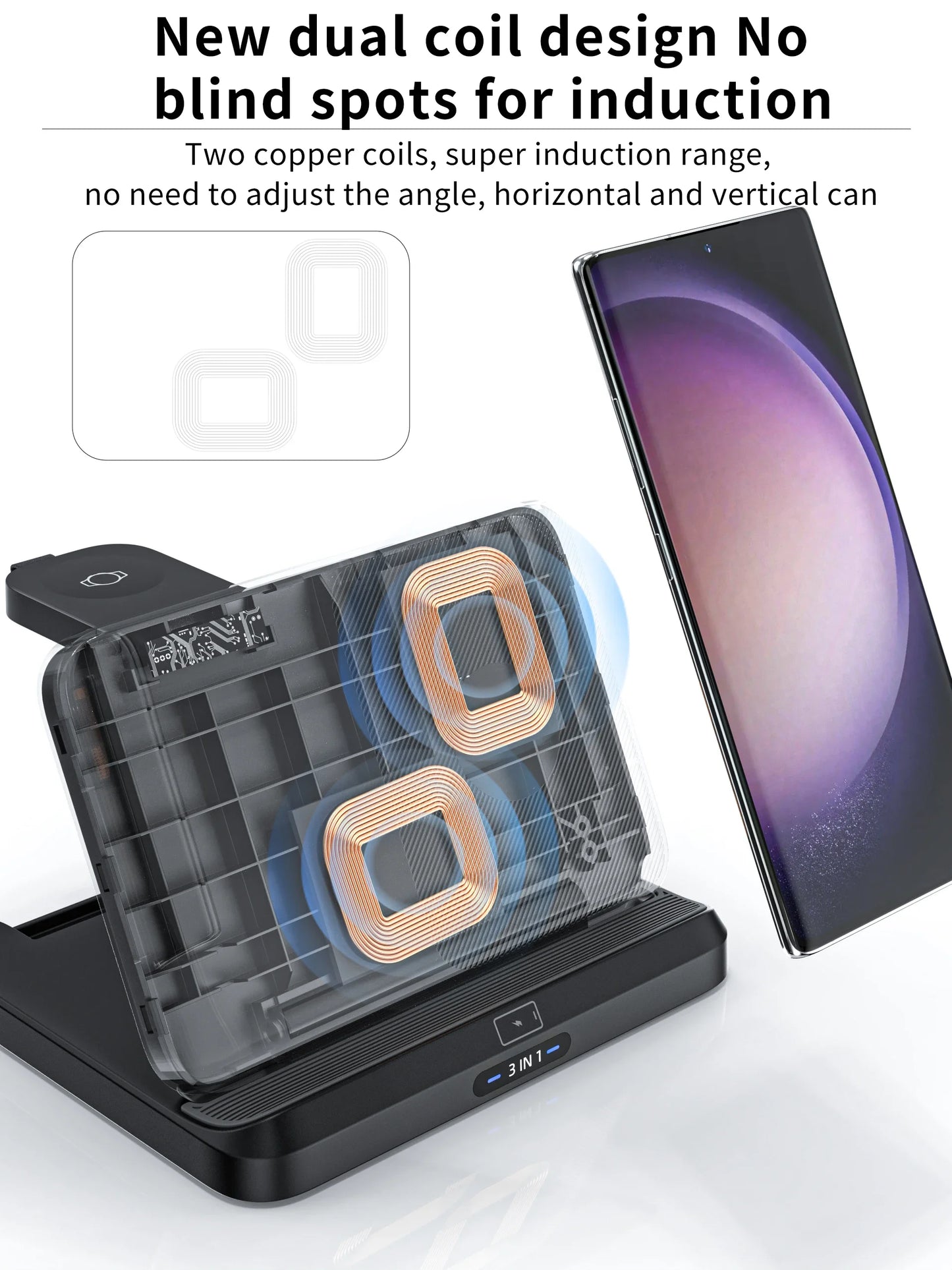 Foldable 3 in 1 Wireless Charging Dock for Mobile, Watch & Ear Buds