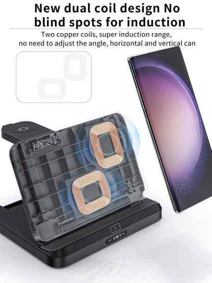 Foldable 3 in 1 Wireless Charging Dock for Mobile, Watch & Ear Buds