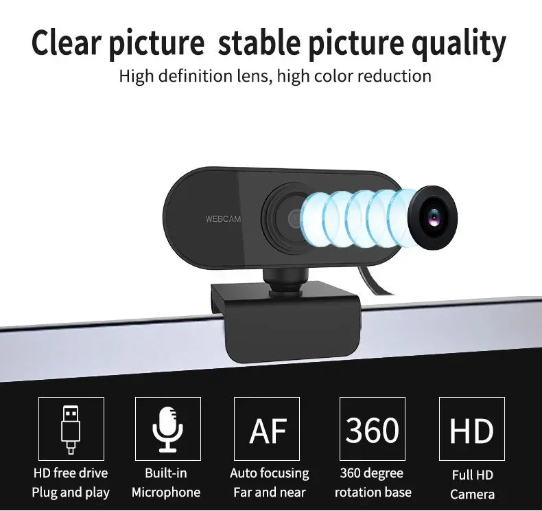 1080P HD USB Webcam with Built-in Microphone & Tripod
