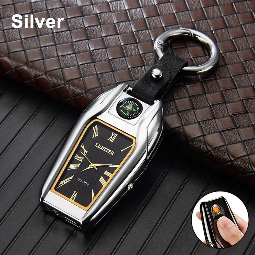Outdoor Survival Keychain: Watch, Lighter & Compass