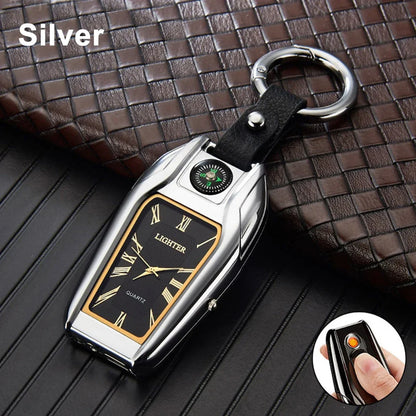 Outdoor Survival Keychain: Watch, Lighter & Compass