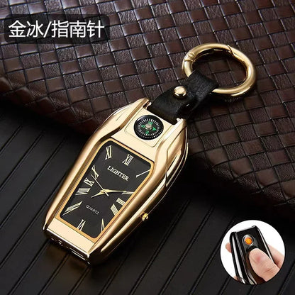 Outdoor Survival Keychain: Watch, Lighter & Compass