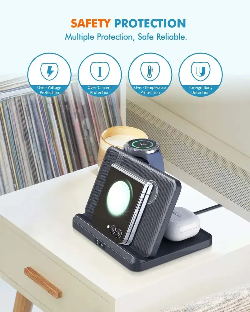 Foldable 3 in 1 Wireless Charging Dock for Mobile, Watch & Ear Buds