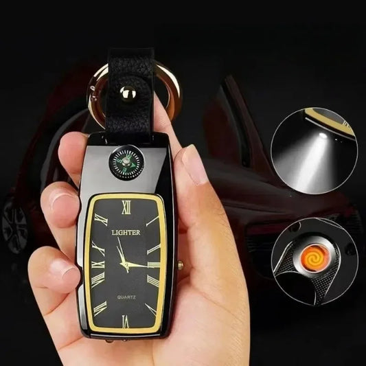 Outdoor Survival Keychain: Watch, Lighter & Compass