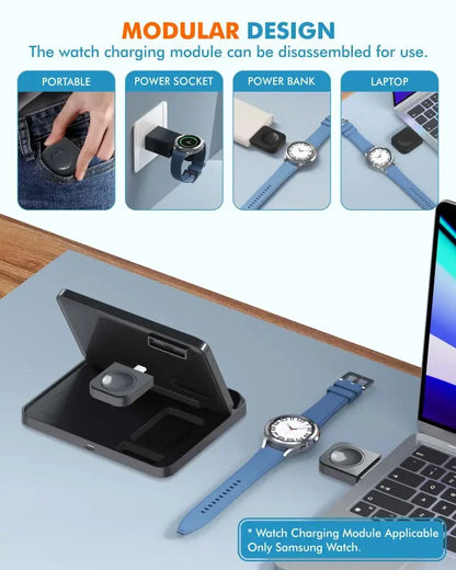 Foldable 3 in 1 Wireless Charging Dock for Mobile, Watch & Ear Buds