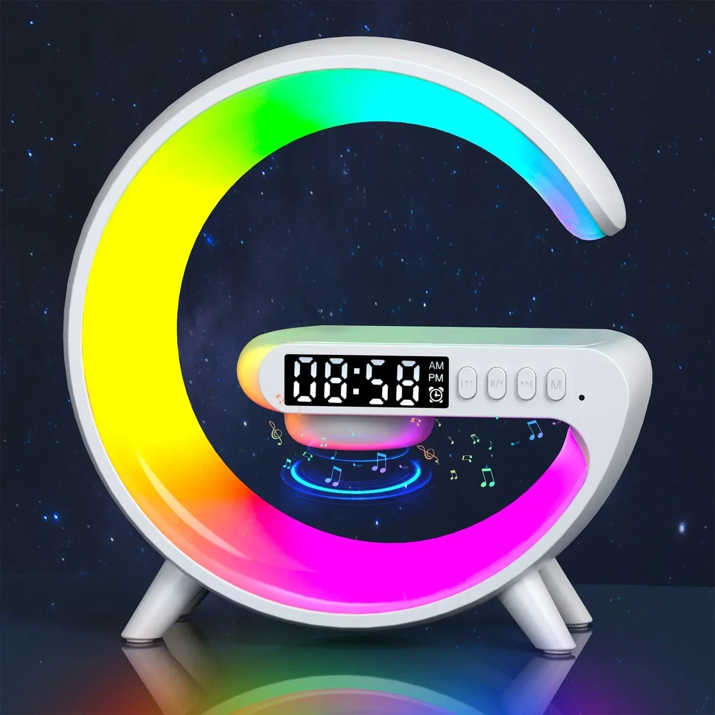 Multifunction RGB Speaker Alarm Clock & Wireless Charging Dock Station