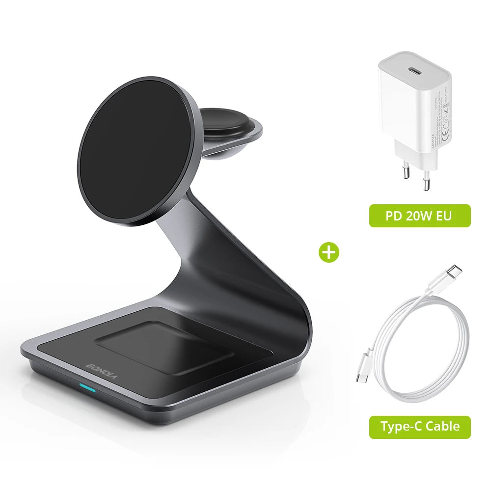 BONOLA 3-in-1 Magnetic Charger for Smart Phone, Watch & AirPods