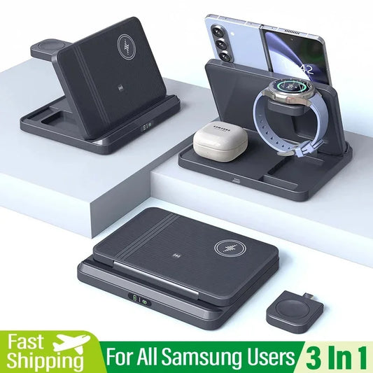 3-in-1 Foldable Fast Wireless Charger for Smart phones, Earbuds & Watch
