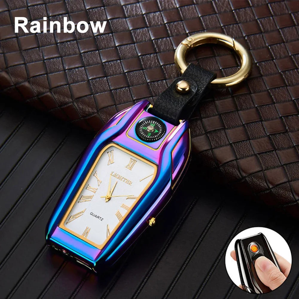 Outdoor Survival Keychain: Watch, Lighter & Compass