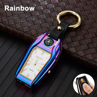 Outdoor Survival Keychain: Watch, Lighter & Compass