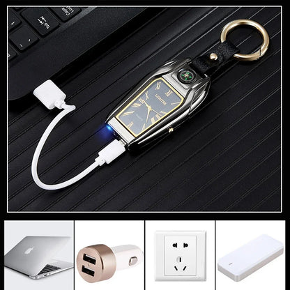 Outdoor Survival Keychain: Watch, Lighter & Compass