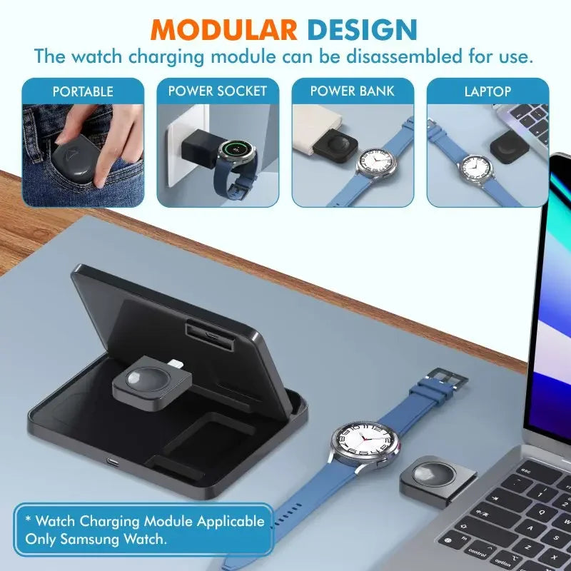 3-in-1 Foldable Fast Wireless Charger for Smart phones, Earbuds & Watch