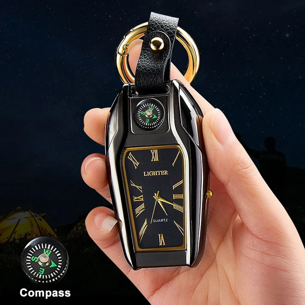 Outdoor Survival Keychain: Watch, Lighter & Compass