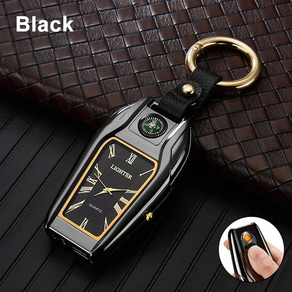 Outdoor Survival Keychain: Watch, Lighter & Compass