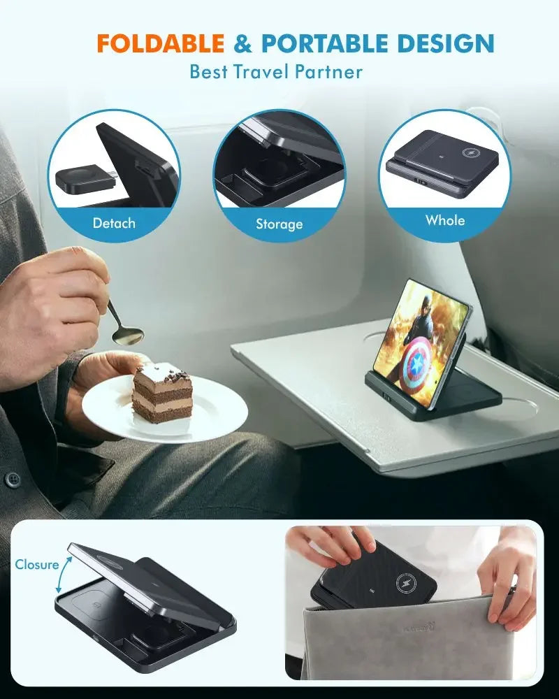 3-in-1 Foldable Fast Wireless Charger for Smart phones, Earbuds & Watch