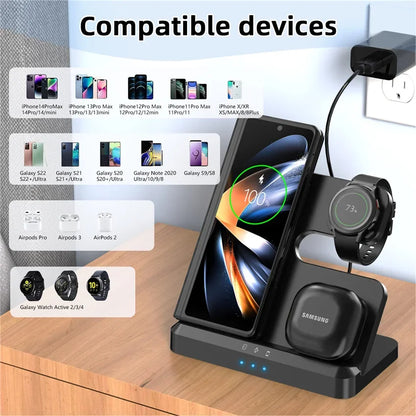 100W 3-in-1 Fast Wireless Charger with Adapter for Samsung  IPhone