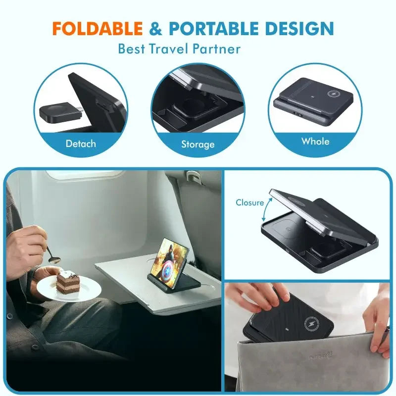 3-in-1 Foldable Fast Wireless Charger for Smart phones, Earbuds & Watch