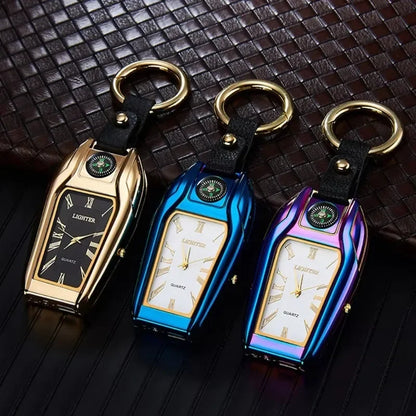 Outdoor Survival Keychain: Watch, Lighter & Compass