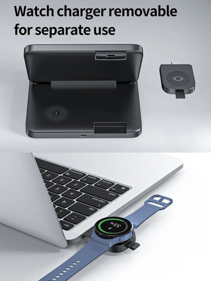 Foldable 3 in 1 Wireless Charging Dock for Mobile, Watch & Ear Buds