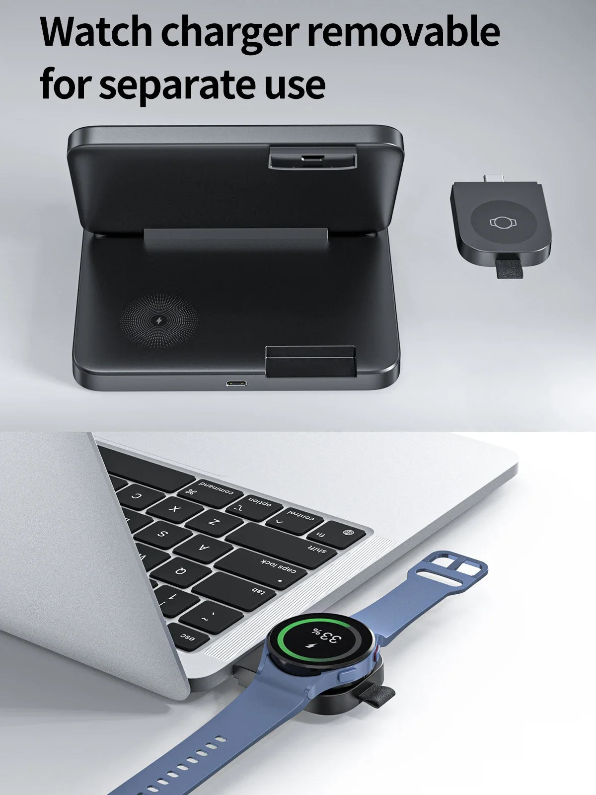 3-in-1 Foldable Fast Wireless Charger for Smart phones, Earbuds & Watch