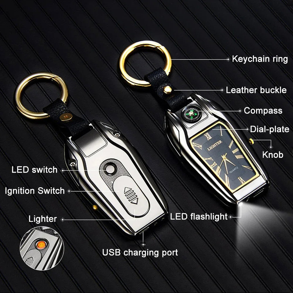 Outdoor Survival Keychain: Watch, Lighter & Compass