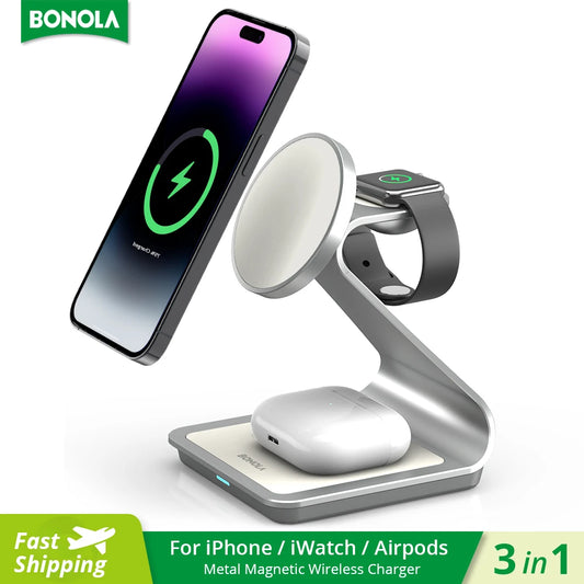 BONOLA 3-in-1 Magnetic Charger for Smart Phone, Watch & AirPods