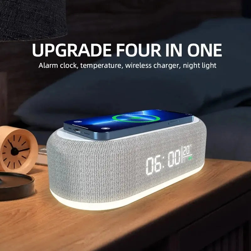 3-in-1 Alarm Clock: Wireless Charger, Lamp & Thermometer