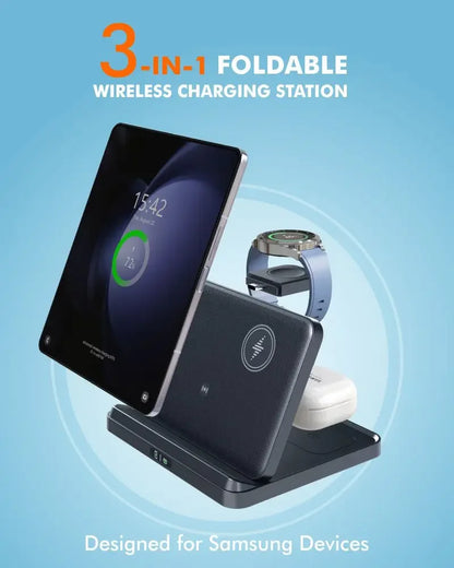 Foldable 3 in 1 Wireless Charging Dock for Mobile, Watch & Ear Buds