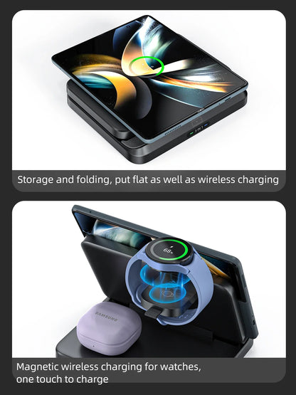 3-in-1 Foldable Fast Wireless Charger for Smart phones, Earbuds & Watch