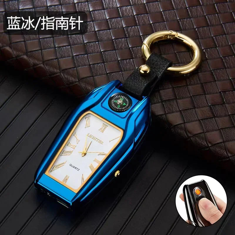 Outdoor Survival Keychain: Watch, Lighter & Compass