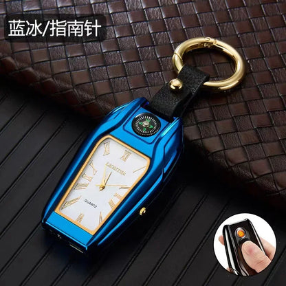 Outdoor Survival Keychain: Watch, Lighter & Compass