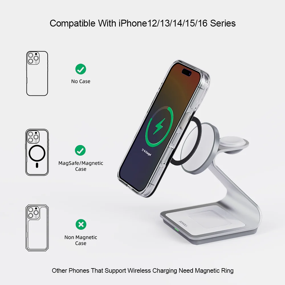 BONOLA 3-in-1 Magnetic Charger for Smart Phone, Watch & AirPods