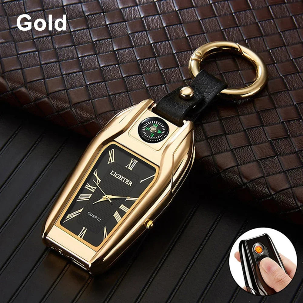 Outdoor Survival Keychain: Watch, Lighter & Compass