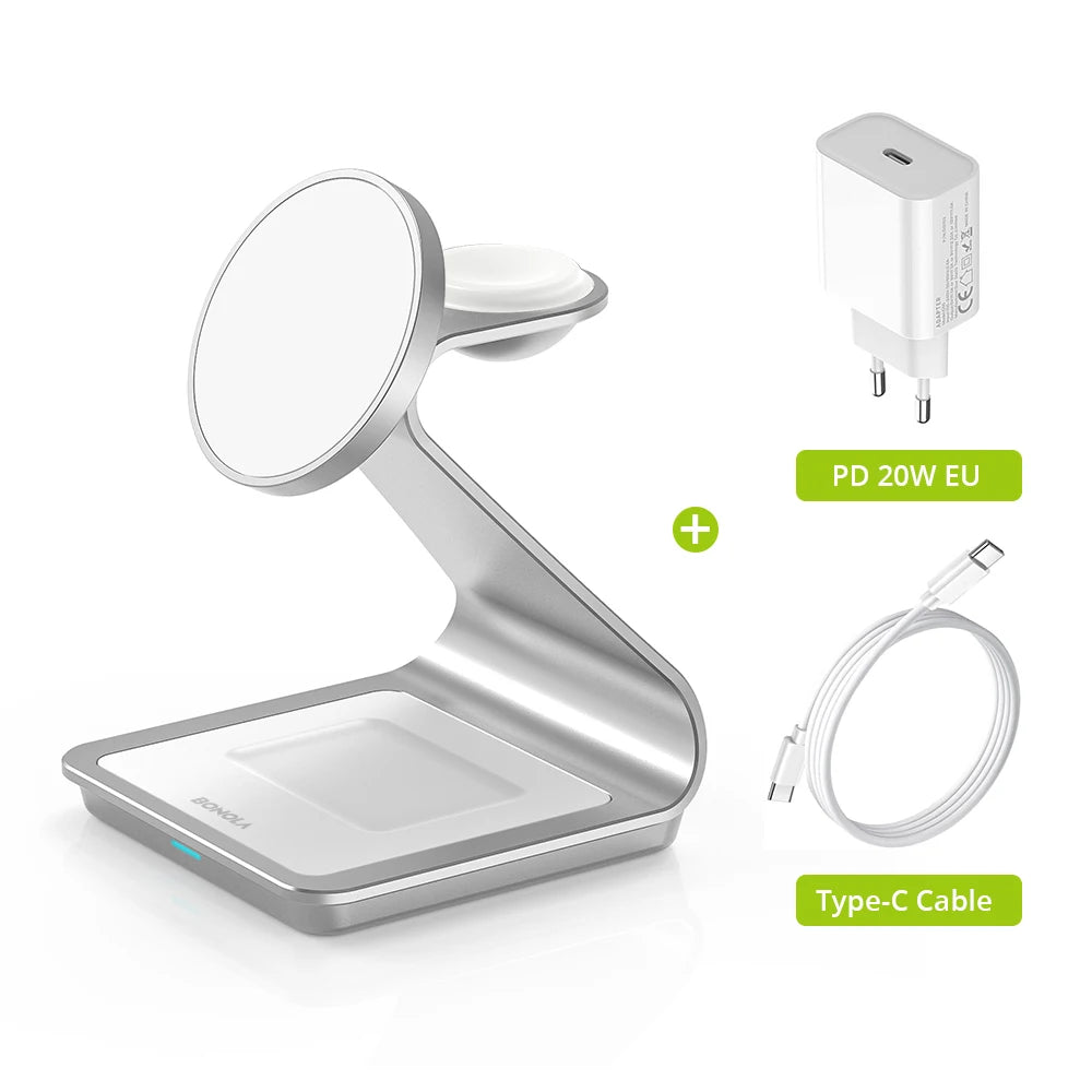 BONOLA 3-in-1 Magnetic Charger for Smart Phone, Watch & AirPods